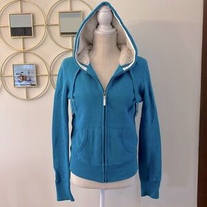 L.O.G.G. By H&M woman’s zip through hoodie jacket with Sherpa lining turquoise